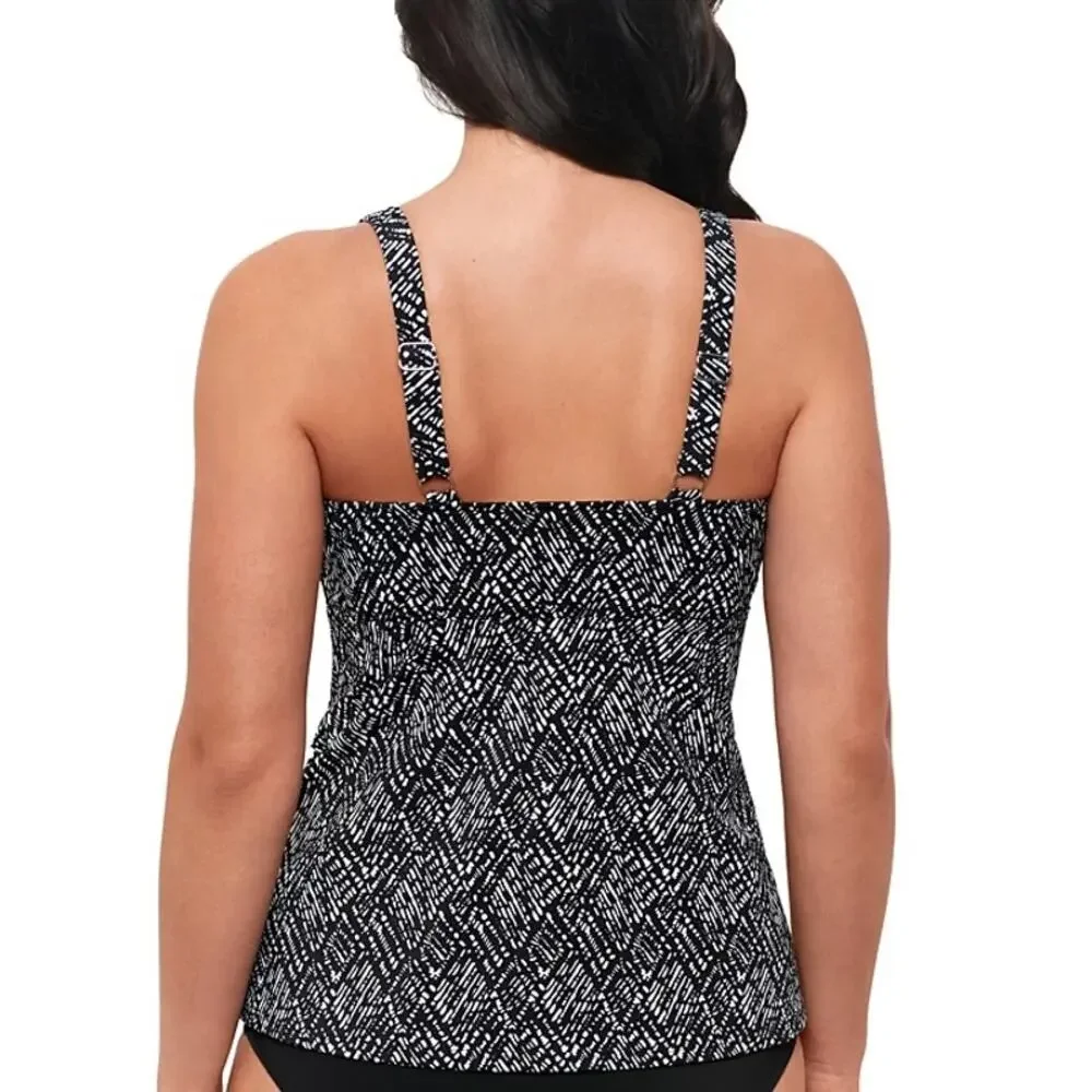 Swim Solutions Women's Printed Triple Tier Tankini Top In Black White - Picture 2 of 5